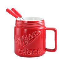 Contemporary Ceramic Melting Mug For Chocolate Cheese Fondue Kitchen Cup With Ergonomic Handle Home Decoration 1 red
