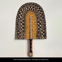Livetai Rankų darbo šiaudinis vėduoklis Ins stiliaus vasaros rankomis sukamasis buitinis ventiliatorius su afrikietiškais elementais namų dekoravimui Brown and Yellow Large Straw Fan geltona/ruda