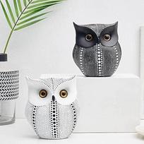 Modern Classy Lucky Owl Resin Art Figure Showpiece, Black & White - 2 Piece juoda/balta