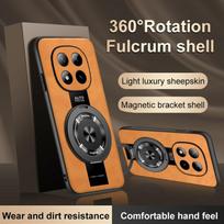 Retro PU Leather Magnetic Cover For Xiaomi Redmi Note 15 14 Pro Plus 360° Rotatable Ring Stand Case For Redmi Note 15 Pro Shell Redmi Note 14 5G (Global) orange