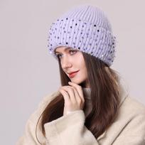 Women S European American Sequin Rabbit Fur Knit Hat Winter Warm Ear Flap Foldable Beanie One Size