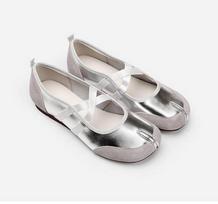 Women's Cross Strap Tabi Flats Mary Jane Split Toe Ballet Shoes Slip On Elegant Casual Loafers For Spring 37 gray