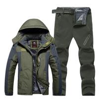 Didelio dydžio 9XL lauko striukė ir kelnės vyrams, žieminis, su pliusiniu pamušalu, pastorintas alpinizmo kostiumas, striukė, kelnės, įskaitant diržą, kostiumas L