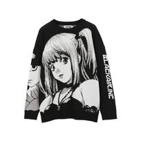 Death Note anime įkvėptas unisex megztas megztinis laisvo kirpimo su apvalia apykakle tamsios estetikos gatvės stiliaus moterims, vyrams XXL 540g gray