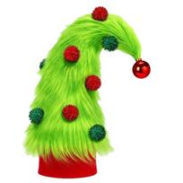 Christmas Tree Toppers Decoration Plush Hat Tree Toppers Decors with Green Curved Construction, Decorative Round Trim, and Simple Placement Onto the 1 žalia