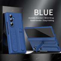 Verslo riešo dirželis Sulankstomas stovas Grūdinto stiklo telefono dėklas, skirtas Samsung Galaxy Z Fold 7 6 5 4 3 Kameros apsauga Galinis dangtelis Galaxy Z Fold7 mėlyna