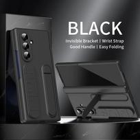 Verslo riešo dirželis Sulankstomas stovas Grūdinto stiklo telefono dėklas, skirtas Samsung Galaxy Z Fold 7 6 5 4 3 Kameros apsauga Galinis dangtelis Galaxy Z Fold5 juoda