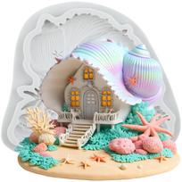 Shell House Silicone Mold Conch House Fondant Molds Cake Decorating Tools Theme Cake Dessert Decorated Chocolate Candy Mold pilka spalva