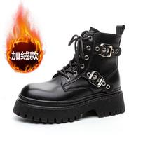 Leather Martin women's autumn and winter new handsome velvet short thick-soled heightening British style single 40 black
