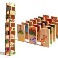 Wooden Dinosaur Domino Matching Memory Chess Multifunctional Puzzle Desktop Game Educational Toy For Parent-Child Interaction beige