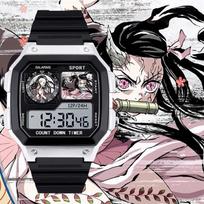 Demon Slayer serijos japoniškas Nezuko 2D chronografas šaunus rankinis laikrodis, laikrodis-žadintuvas, vandeniui atsparus elektroninis laikrodis gray