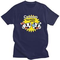 Custom Mens Hot Game Cuphead Mugman T Shirt ShortSleeve Cotton Tshirts Streetwear Tshirt Casual Tees Slim Fit Clothes 4XL yellow