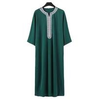 Vidurio Rytų Arabiškas Chalatas Vyrams Vidutinio Ilgio Rankovėmis Siuvinėtas Raudonas Musulmoniškas Islamo Maldos Drabužis Tradicinis Dishdasha Thobe Jubba Kandura M black