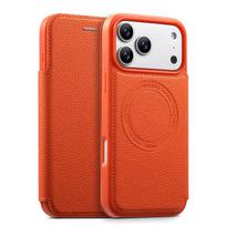 Kortelių laikiklis Belaidžio įkrovimo odinis dėklas, skirtas iPhone 17 Pro Max Air 16 Pro 15 14 Plus 13 16E, magnetinis atverčiamas dangtelis, telefono piniginė iPhone 15 Pro oranžinė