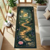 Pasakų miško takelio kilimas koridoriams, elfų meditacijos kampeliams ir pasakiškiems gėlių interjerams, sofos šalia, neslystantis kilimėlis, durų kilimėlis 40cm x 120cm black
