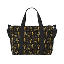 Ancient Egyptian Ankh Cross Skull Travel Duffel Bag Foldable Lightweight Waterproof Weekender Overnight Bags Sports Gym Yoga Bag black