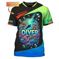 Custom Name 3D Print Diver T Shirts Tops Summer Short Sleeve Casual Scuba Diving Tshirt For Men Clothes New In Mens Tee Shirts 3XL green