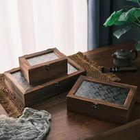 `Begonia Flower Storage Box` Retro Solid Wood Begonia `Flower Glass Lid Desktop `Storage Cabinet Box `Makeup Table Decoration S gray