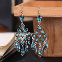 Bohemian Ethnic Long Blue Acrylic Crystal Water Drop Earrings for Women Retro Temperament Geometric Dangle Earrings Jewelry black