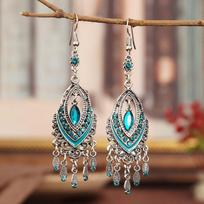 Bohemian Ethnic Long Blue Acrylic Crystal Water Drop Earrings for Women Retro Temperament Geometric Dangle Earrings Jewelry gray