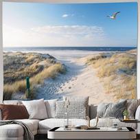Large Beach Dunes Coastal Ocean Landscape Tapestry Wall Art Hanging Boho Boho Decor Summer Nautical Abstract Ocean Print 100X150CM white