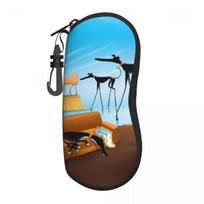 Custom Salvador Dali Funny Greyhound Lurcher Glasses Case Cool Whippet Sighthound Dog Art Shell Eyeglasses Case Sunglasses Box One Size blue