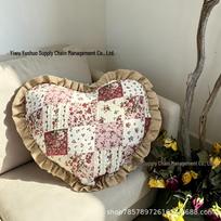 Floral Heart-Shaped Cotton Sofa & Bedside Backrest Cushion Pillow, Washable with Core. Approx. 40*37cm kupranugaris