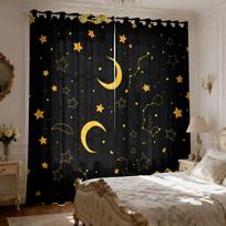 2pcs Romantic Night Sky Nebula Printed Perforated Curtains Suitable For Insulation Decoration In Living Rooms And Bedrooms 150x166&Grommet Top black