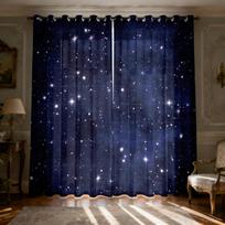 2pcs Romantic Night Sky Nebula Printed Perforated Curtains Suitable For Insulation Decoration In Living Rooms And Bedrooms 150x166&Grommet Top