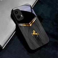 Golden Stallion Black Glass Phone Case For Motorola Moto G14 G22 G24Power G24 G34 G35 G45 G54 G55 G75 G84 G85 Hard Black Cover Motorola Moto G35 black