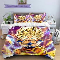Goku Patterned Pillowcase & Duvet Cover Set Anime Character Decor Bedding for Bedroom Use Premium Present for Fans.-TING EU Single 135*200cm/53x79in 3pcs beige
