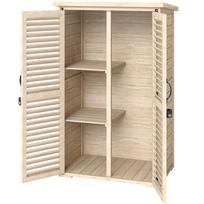 Sodo namelis įrankių laikymui medinė spintelė 2 lentynos bituminis stogas žaliuzių durys užrakinama 75 X 50 X 118