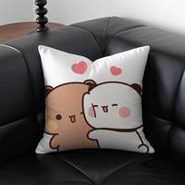 Cartoon Role Bubu Dudu Couple Pillow Case Anti-dustmite Pillowcase Invisible zipper silky short plush Sofa cushion cover 12x12Inch gray