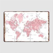 Light Pink And Muted Pink World Map With Cities Poster Metal Plaque Cinema Kitchen Bar Cave Printing Wall Decor Tin Sign Poster 20x30cm（7.8x11.8inch） white