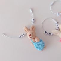 Mini Rabbit Initial Name Keychain (4 types) (3) Brown Rabbit with Scarf gray