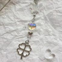 Four-leaf clover beaded cell phone lucky keychain clover keychain D-ring gray