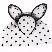 Sexy Lingerie Accessories Personality Big Dot Veil Lace Cat Ears Headband Cat Rabbit Ears Ladies Headband One size fits all juoda