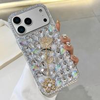 Glitter Rhinestone Phone Case For Google Pixel 10 9 Pro XL 9A 8 8A 7 7A 6 6A Pink Crystal Diamond Rose Flower Design Google Pixel 6
