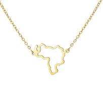 LIKGREAT 2026 Venezuela Map Pendant Necklace Stainless Steel Neckchain Hollow Geometric Jewelry for Men Women Anniversary Gift 45cm beige