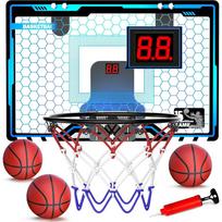Children's indoor mini basketball hoop, door basketball hoop with LED lights, mini basketball hoop with scoreboard and 3 basketballs black