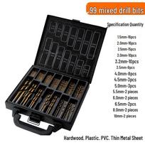 99-Piece Titanium-Coated High-Speed Steel Twist Drill Bit Set (1.5mm-10mm) Plastic Bag 99-Piece Twist Drill Set 1.5-10mm