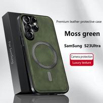 Skirta Samsung Galaxy S23 Ultra Plus FE dėklas Magnetinis Elegantiškas Odinis Atsparus Dilimui Pilnai Dengiantis Objektyvą Neslystantis Kraštas gray