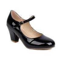 Women High Heel Mary Jane 9 Colors Patent Leather Round Toe Pumps Party Office Wedding Footwear Plus Size 34-48 46 beige