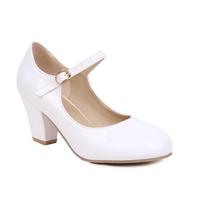 Women High Heel Mary Jane 9 Colors Patent Leather Round Toe Pumps Party Office Wedding Footwear Plus Size 34-48 46 white