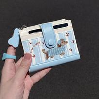 Korean Style Dachshund Embroidery Short Wallet Dopamine Color Zipper Card Bag Cartoon Dog Pu Small Item Bag Women Girl mėlyna
