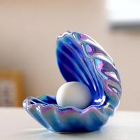 Night Light Ceramic Shell Pearl Desk Lamp Bedroom Decor Streamer Fairy Decoration Bedside Lamp Shell for Girl HomeGirl Gift mėlyna
