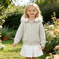 Kids' Casual Hooded Jacket with Plush Collar and Pockets for Fall and Winter 150