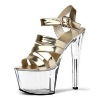 Moterims Platforminiai Sandalai Batai 15cm Kristaliniai Aukštakulniai Platforma Prabangi Auksinė Sagtis Skaidri Veidrodinė PU Sandalai YKC 42 beige