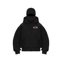 American fashion brand double hat bandit design hooded zipper cardigan sweatshirt couple style XXL black