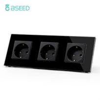 BSEED 1/2/3 klavišų jutiklinis šviesos jungiklis 1 krypties sieninis elektros lizdas su USB Type-C stikliniu lizdu ES standartas Juodas black